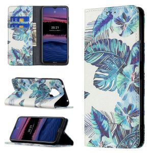 Nokia X10 / X20 Blue Leaf Wallet Case with Holder