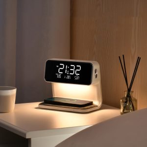 Wireless Phone Charging Bedside Lamp Alarm Clock