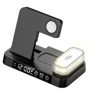 Wireless Charging Phone & Watch Stand with RGB Light & Alarm Clock