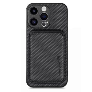 iPhone 15 Pro Max Carbon Fiber Leather Card Magsafe Phone Case