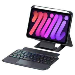 iPad mini 6 Holder Detachable Backlight Keyboard Tablet Leather Case with Touchpad (Black)